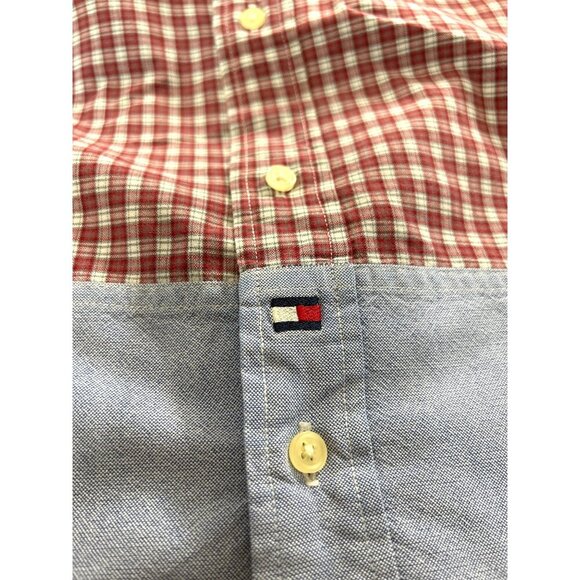 Tommy Hilfiger Mens Shirt Button Down Pocket Red/White/Blue Plaid/Solid Size L - Picture 4 of 6